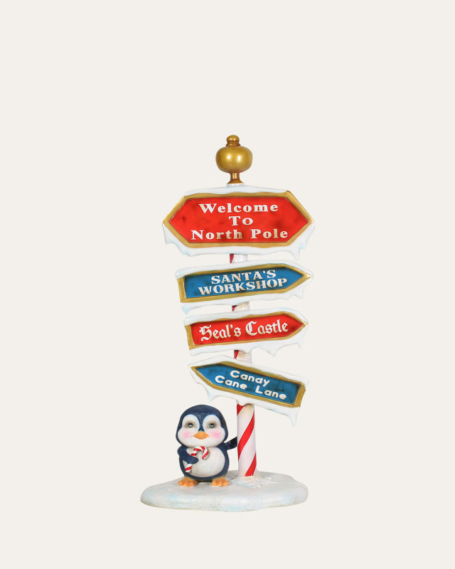 North Pole Sign with Baby Penguin Christmas Decoration